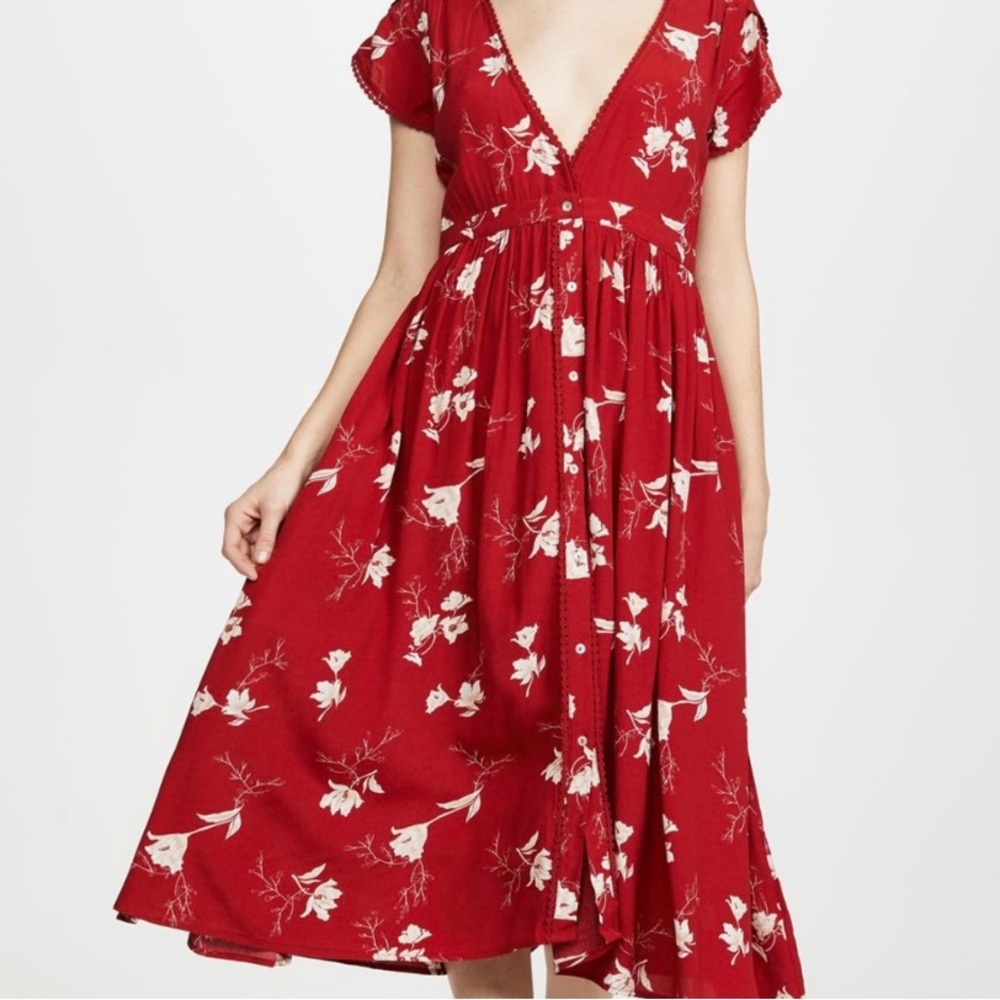 Knot Sisters Red and White Button-front midi dress